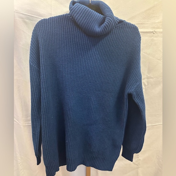 Women’s Ribbed Blue Turtleneck Sweater - Picture 1 of 3